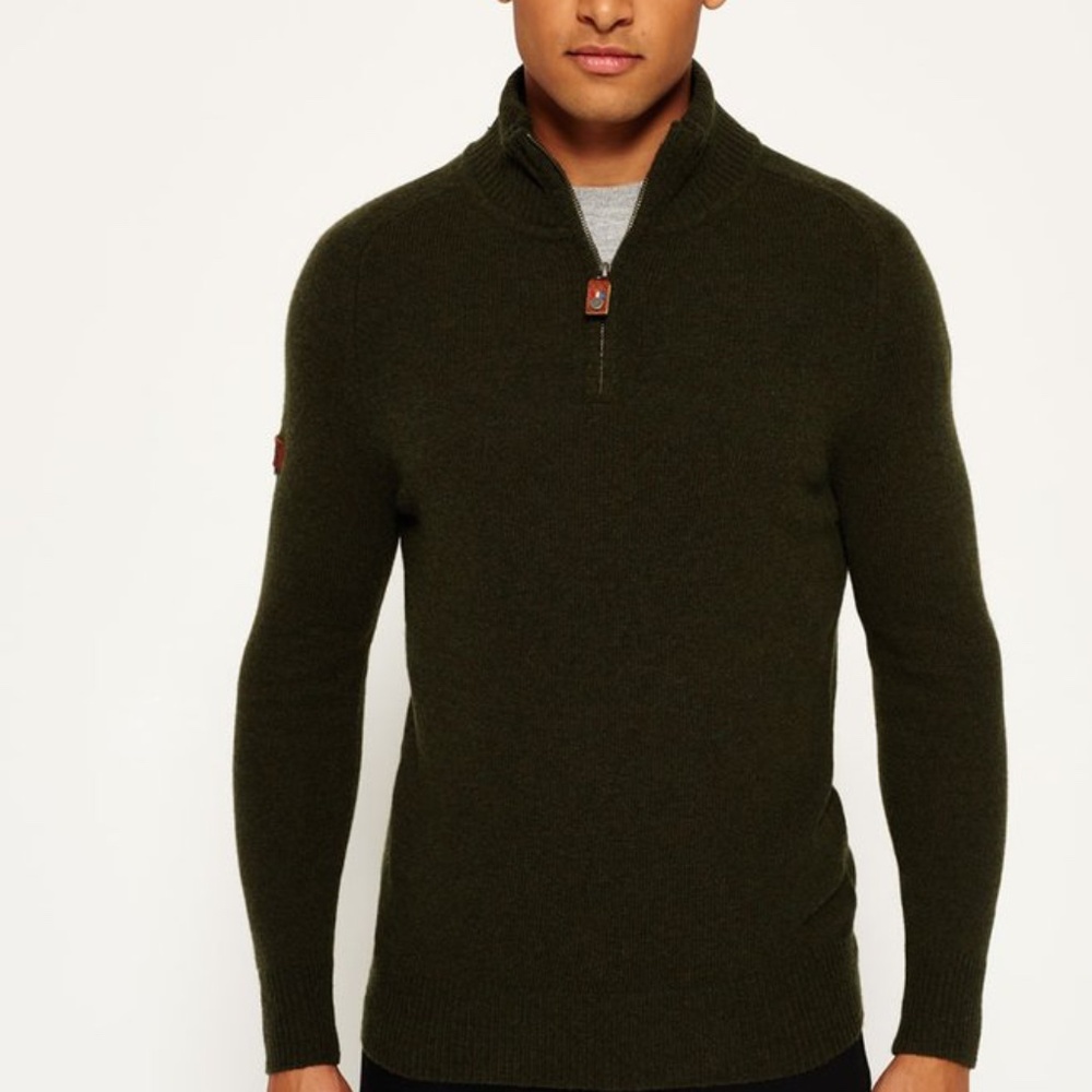 Superdry Men's Harlo Henley Half-Zip Sweater in Evergreen - Size Large